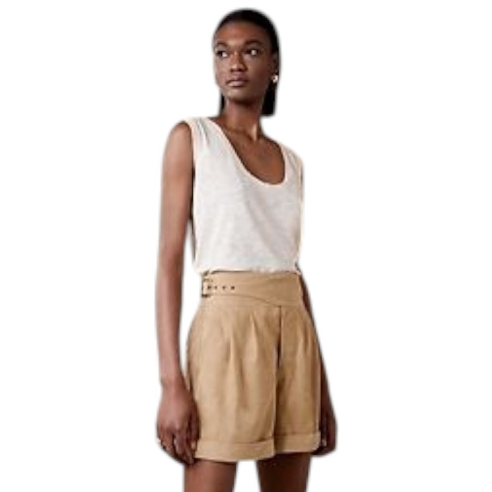 Banana Republic Linen Blend Pleated Safari Shorts Sz 12‎ Khaki